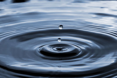 High angle view of drop falling on water