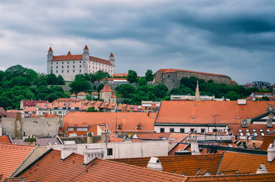 Houses against sky in city