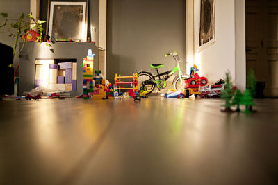 Bicycle and toys in living room