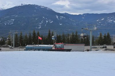 Scenic view of snow covered mountains against sky