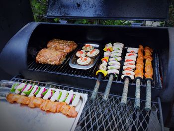 High angle view of sushi on tray