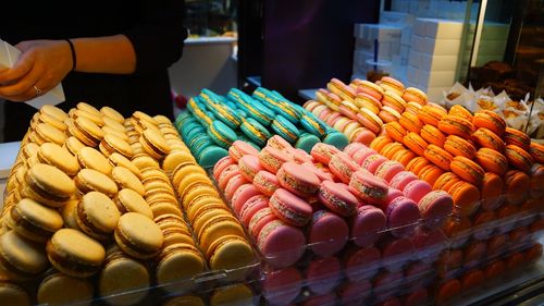 Full frame shot of multi colored macaroons in store