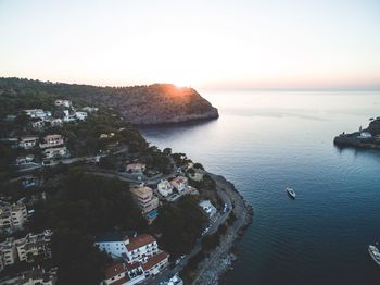 High angle view of sea against clear sky