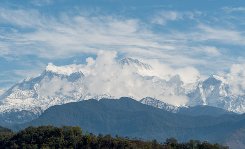 Scenic view of snowcapped mountains against sky