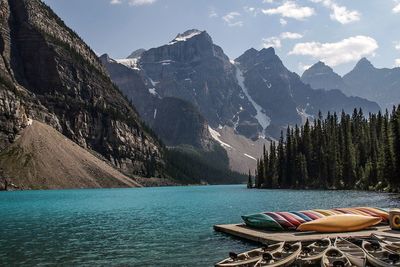Scenic view of lake with mountains in background