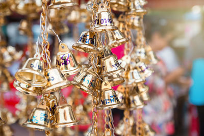 Close-up of decoration hanging for sale in market