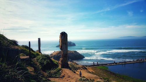 Sutro bath ruins in san francisco california against blue hazy sky