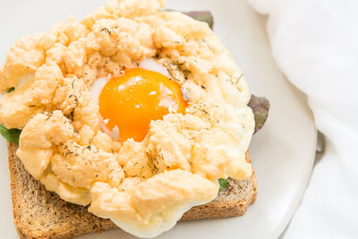 High angle view of breakfast served in plate