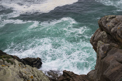 High angle view of rocks on beach