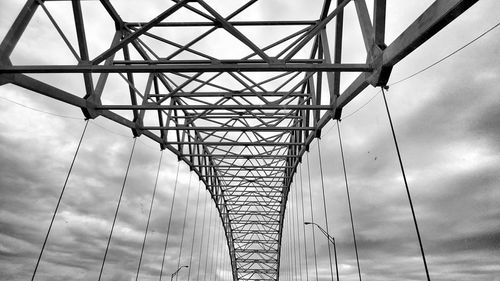 Low angle view of bridge against cloudy sky