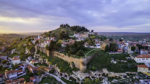 High angle view of townscape against sky