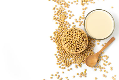 High angle view of breakfast against white background