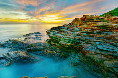 Scenic view of sea against sky at sunset