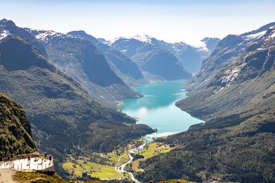 Scenic view of snowcapped mountains against sky