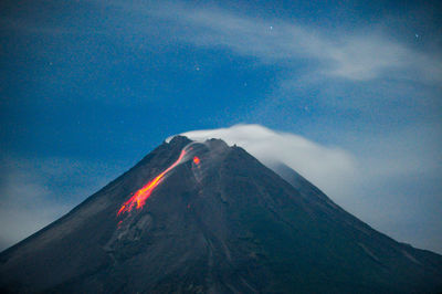 Aerial view of volcanic mountain against sky