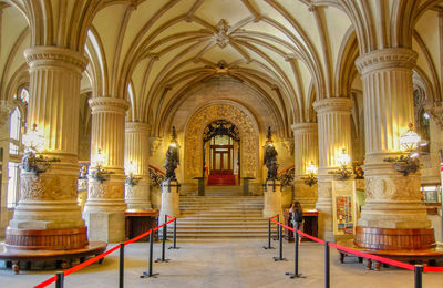 Interior of illuminated  town hall in hamburg, germany