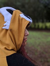 Close-up of woman at park