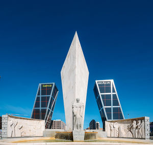 Low angle view of building against blue sky