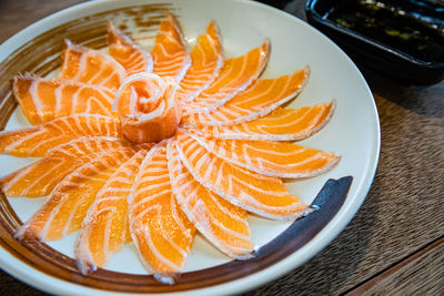 High angle view of dessert in plate on table