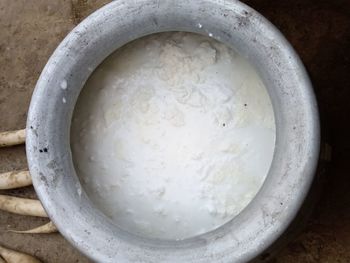 High angle view of bowl in container