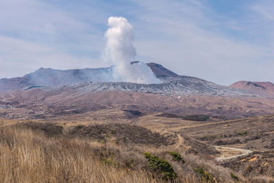 Volcanic landscape against sky