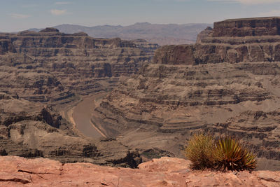 Aerial view of rock formations in desert