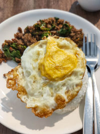 High angle view of breakfast served in plate