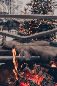 Close-up of bonfire at dusk