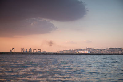 Scenic view of sea against sky during sunset