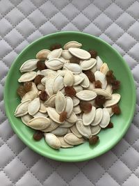 High angle view of dessert in bowl on table