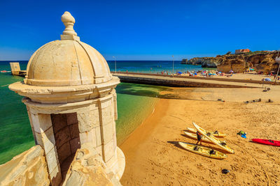 Scenic view of beach against clear sky