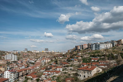 High angle view of townscape against sky in turkey