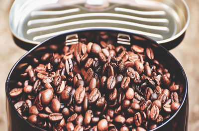 High angle view of coffee beans on table