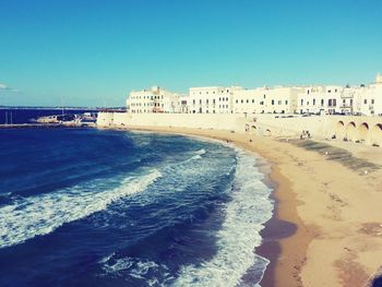 Scenic view of beach against clear sky