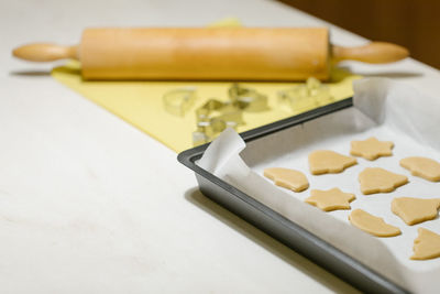 High angle view of cookies on table