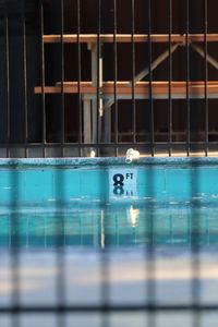 Reflection of building in swimming pool