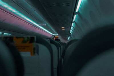 Interior of illuminated airplane