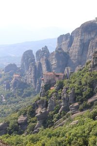 Scenic view of meteora mountains against sky