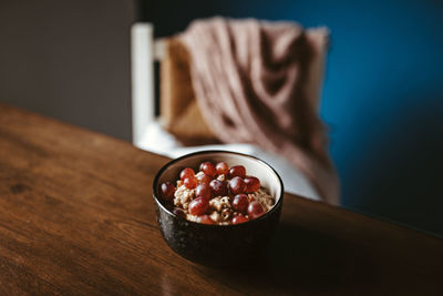 High angle view of breakfast in bowl on table