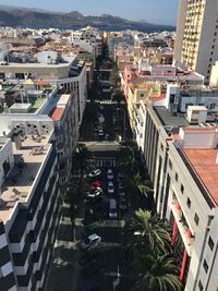 High angle view of street amidst buildings in city