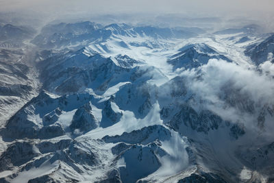 Aerial view of snowcapped mountains