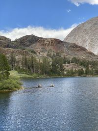 View of lake against mountain range