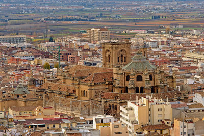 High angle view of buildings in city