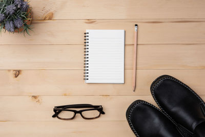 High angle view of eyeglasses on table