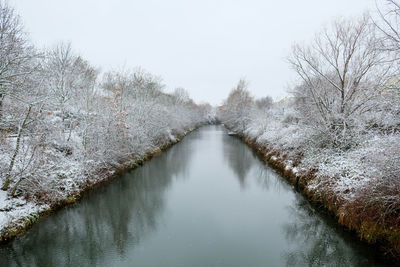 Scenic view of river against sky during winter