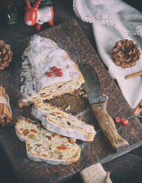 Close-up of cake and christmas decoration