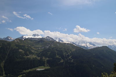 Scenic view of mountains against cloudy sky