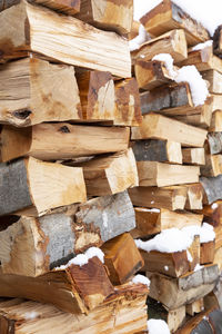 Full frame shot of stack of firewood