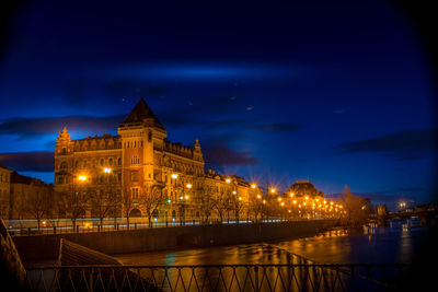 Illuminated buildings at night