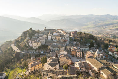 High angle view of townscape against sky